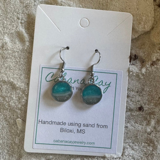 Beach Sand Petite Silver Circle Earrings (choose your beach)