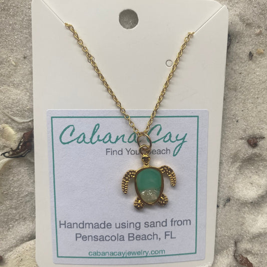 Beach Sand Petite Gold Turtle Necklace (choose your beach)