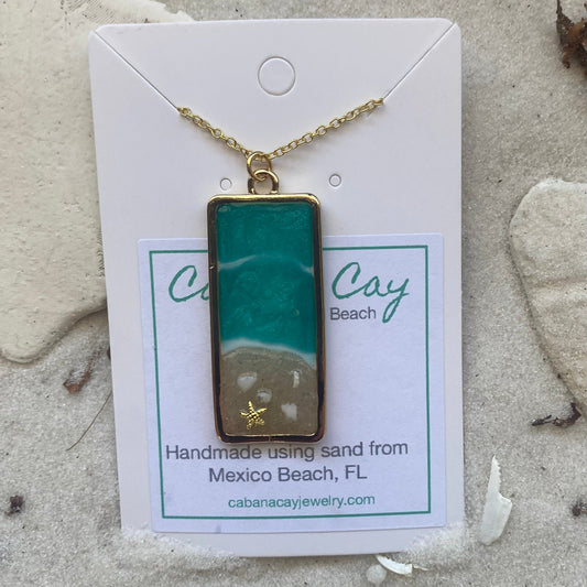Beach Sand Gold Rectangle Necklace (choose your beach)