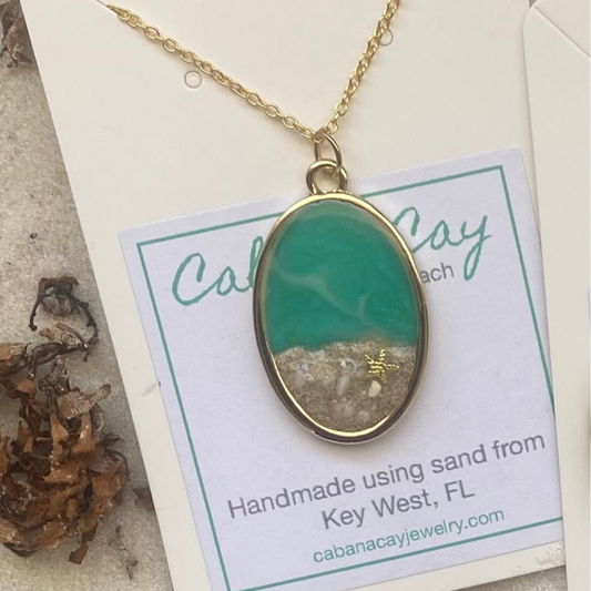 Beach Sand Gold Oval Necklace (choose your beach)