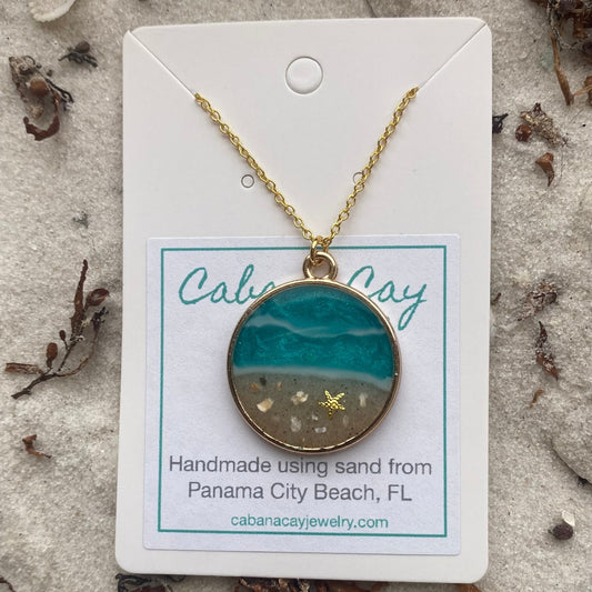 Beach Sand Large Gold Circle Necklace (choose your beach)