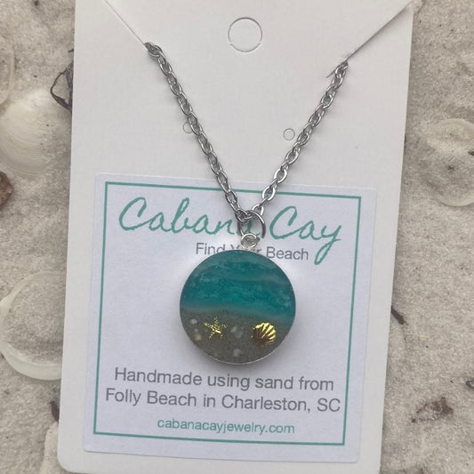 Beach Sand Sterling Silver Circle Necklace (choose your beach)