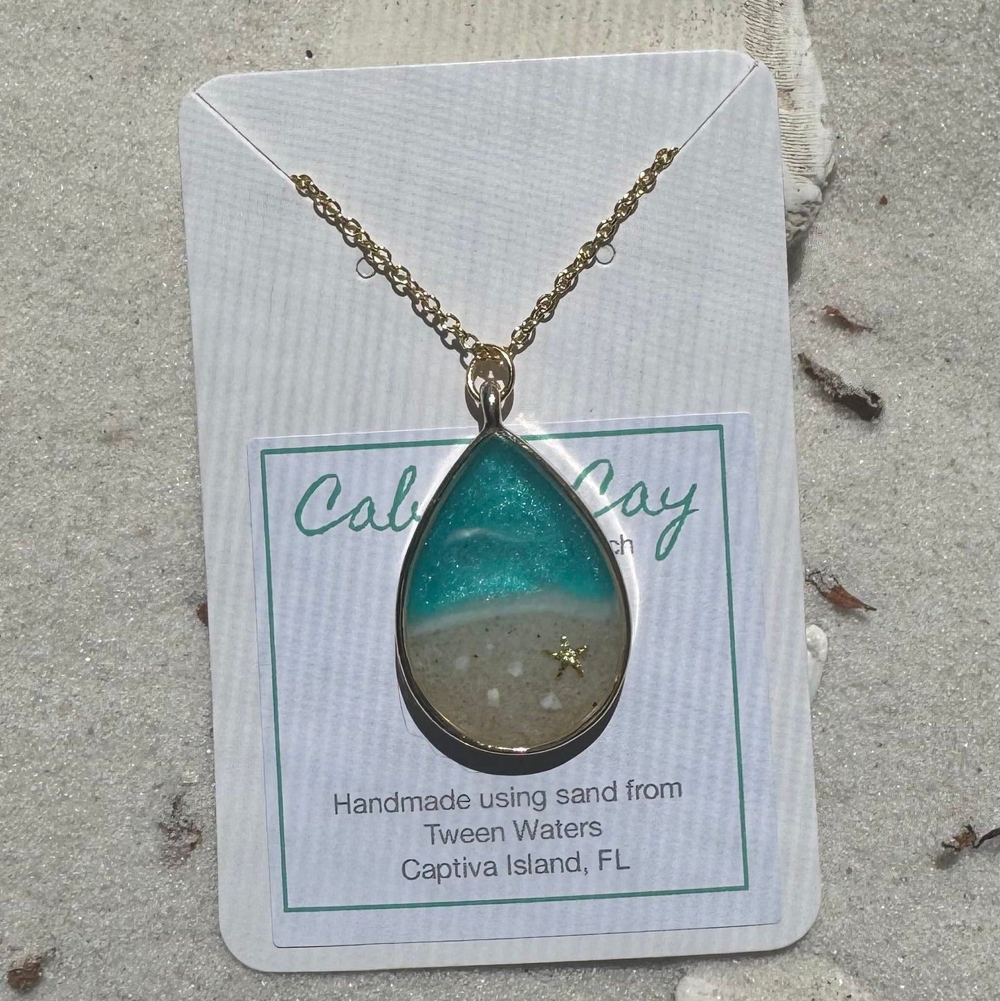 Beach Sand Gold Teardrop Necklace (choose your beach)