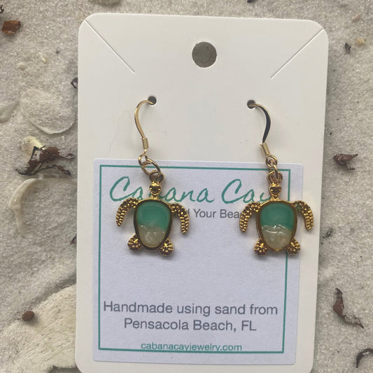 Beach Sand Petite Gold Turtle Earrings (choose your beach)