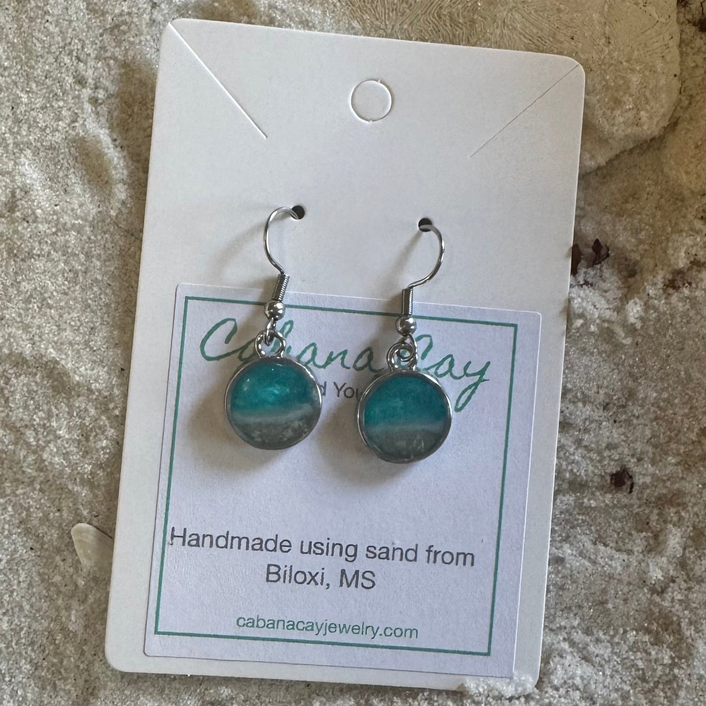 Beach Sand Petite Silver Circle Earrings (choose your beach)