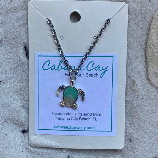 Beach Sand Petite Silver Turtle Necklace (choose your beach)