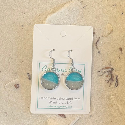 Beach Sand Silver Circle Earrings (choose your beach)