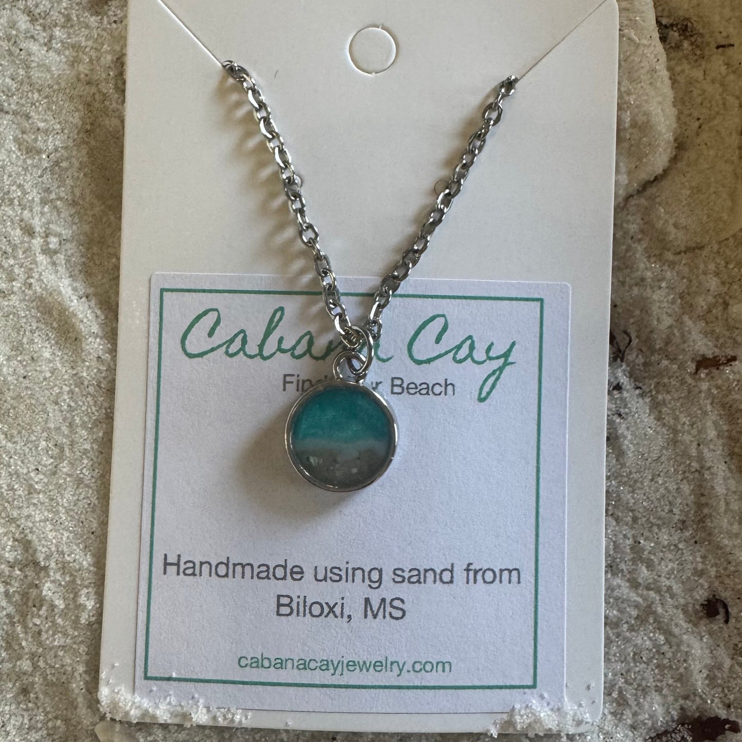 Beach Sand Petite Silver Circle Necklace (choose your beach)