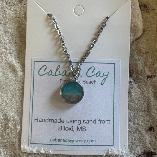 Beach Sand Petite Silver Circle Necklace (choose your beach)
