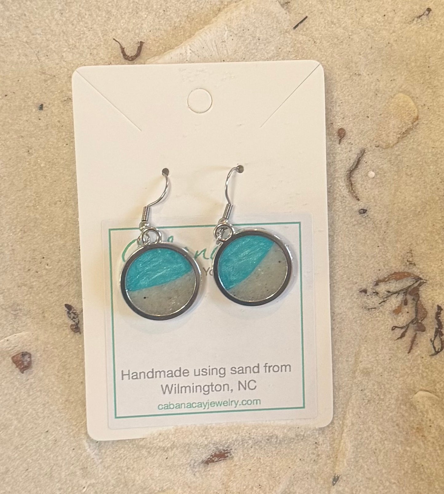 Beach Sand Silver Circle Earrings (choose your beach)