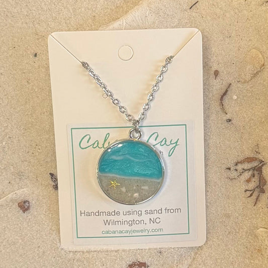 Beach Sand Large Silver Circle Necklace (choose your beach)