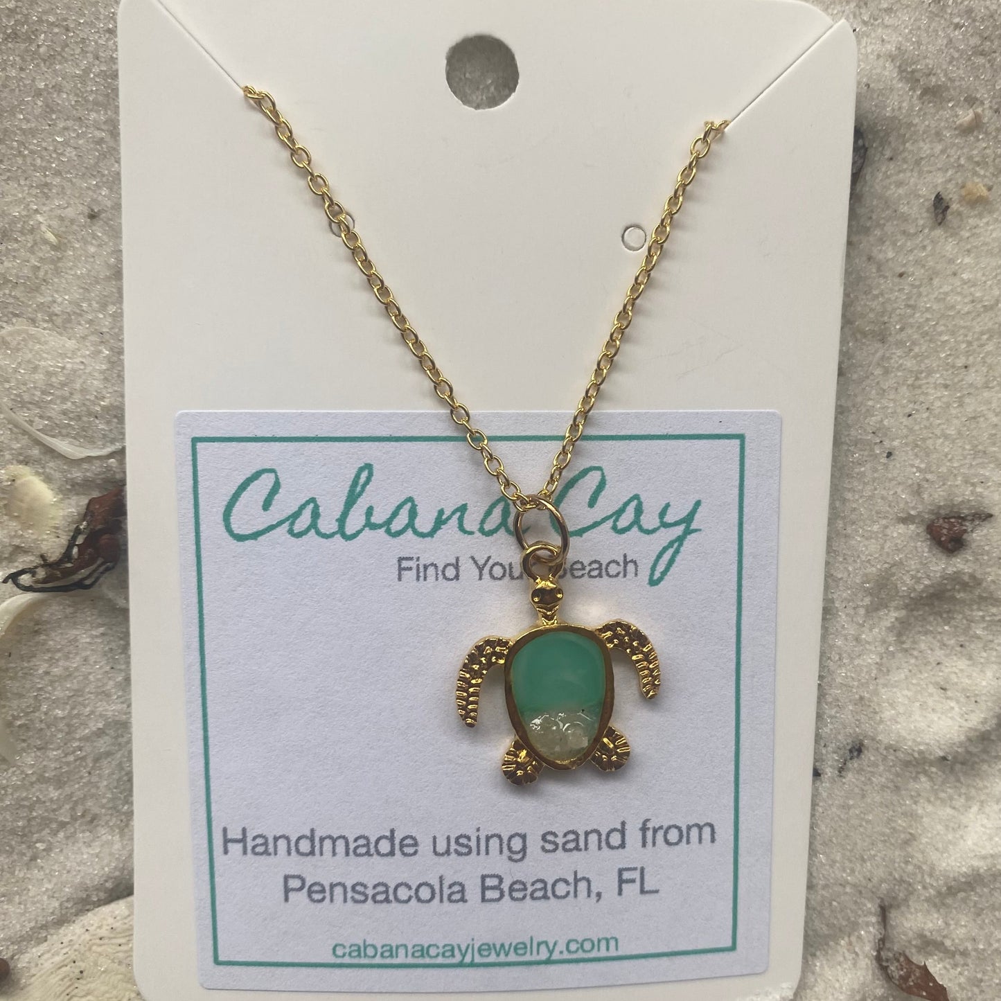 Beach Sand Petite Gold Turtle Necklace (choose your beach)