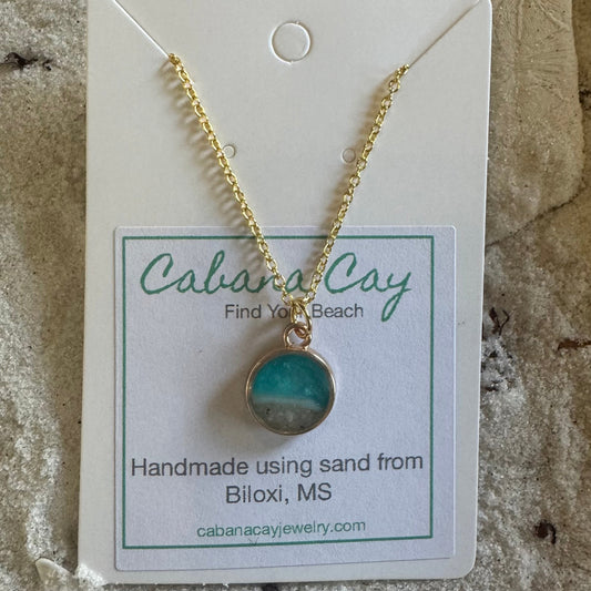Beach Sand Petite Gold Circle Necklace (choose your beach)