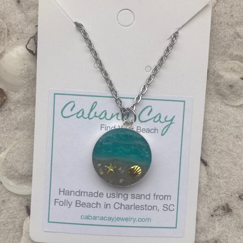 Beach Sand Sterling Silver Circle Necklace (choose your beach)